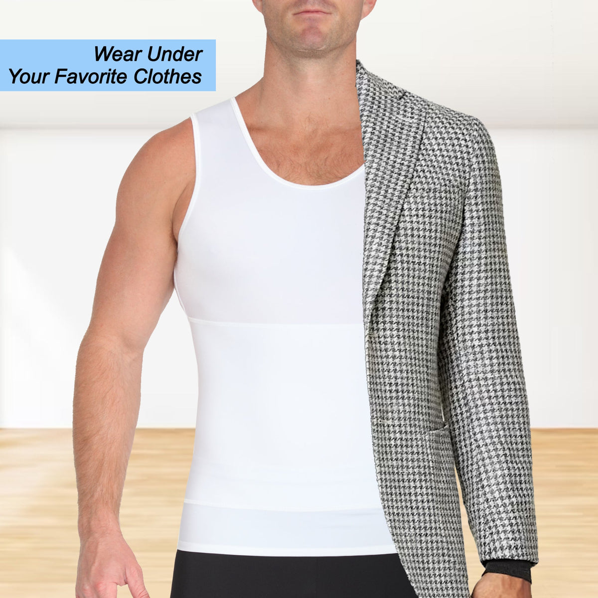 Insta Slim Mens Racerback Tank with Front Panel Belt shapewear shirt