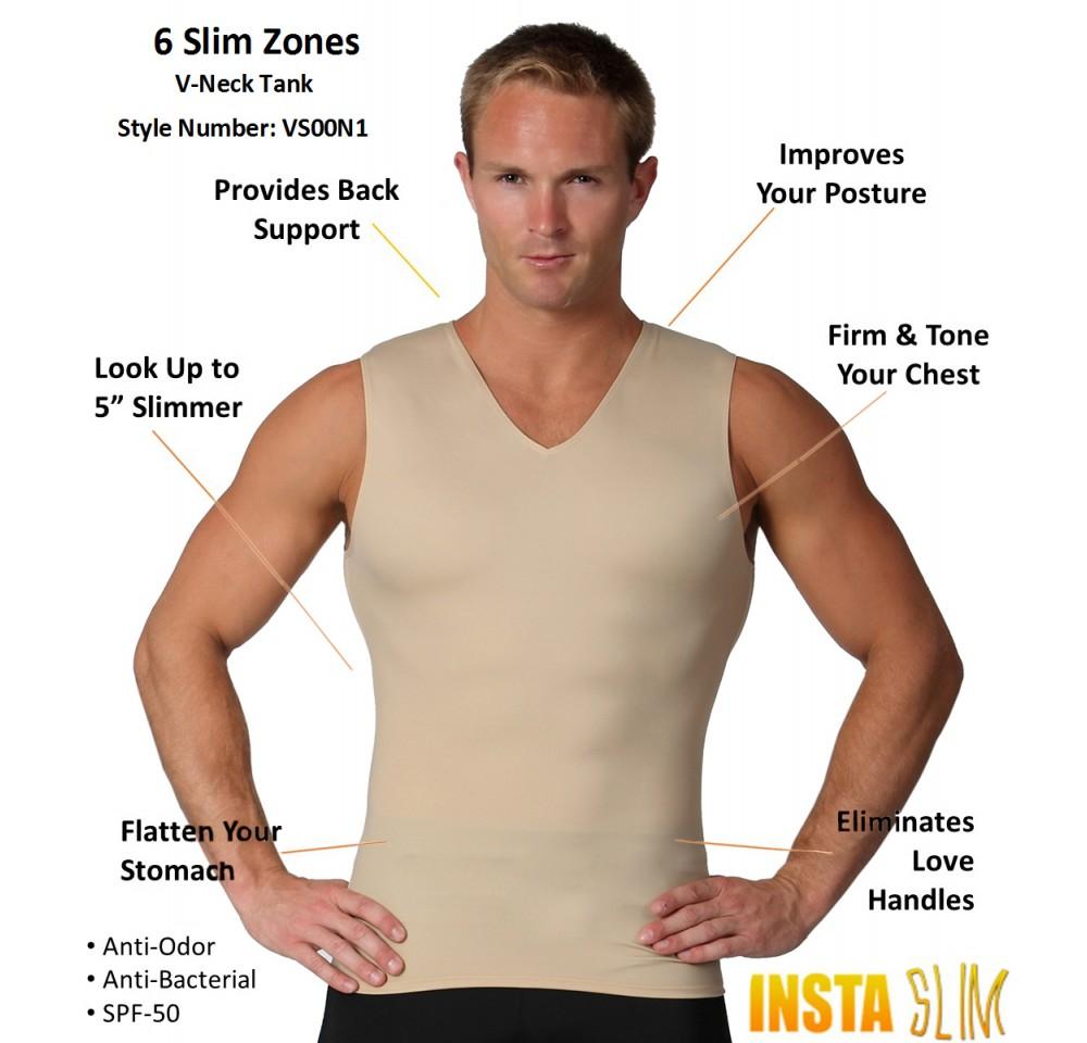 Insta Slim mens high Compression Sleeveless V Neck Tank shirt